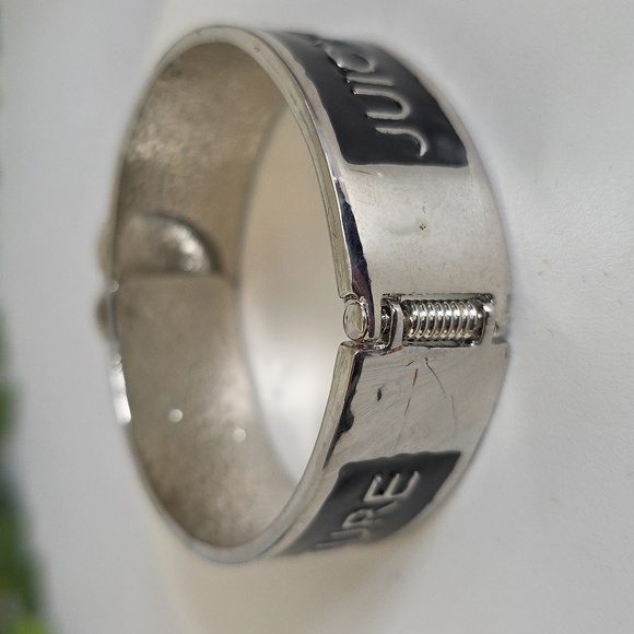 Silver with Black Enamel Clamper Hinge Bangle Bracelet Juicy Couture - Picture 5 of 12